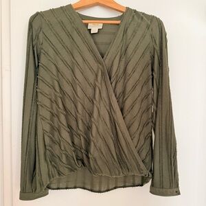 Maeve Anthropologie Olive Green Wrap Blouse